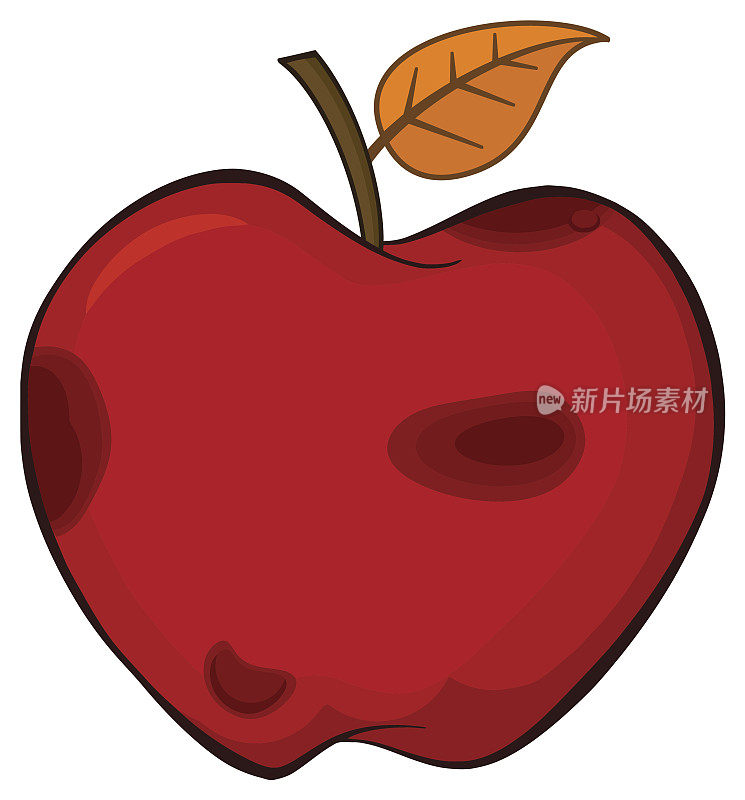 烂红苹果与树叶卡通画简单的设计