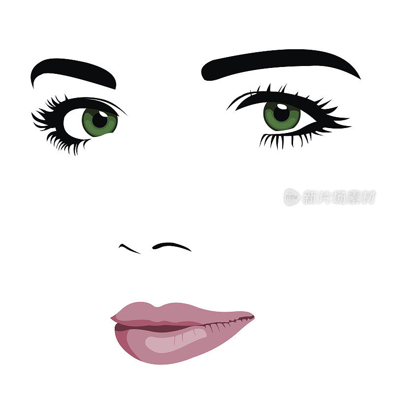 极简主义波普艺术风格的年轻绿眼女子脸庞。