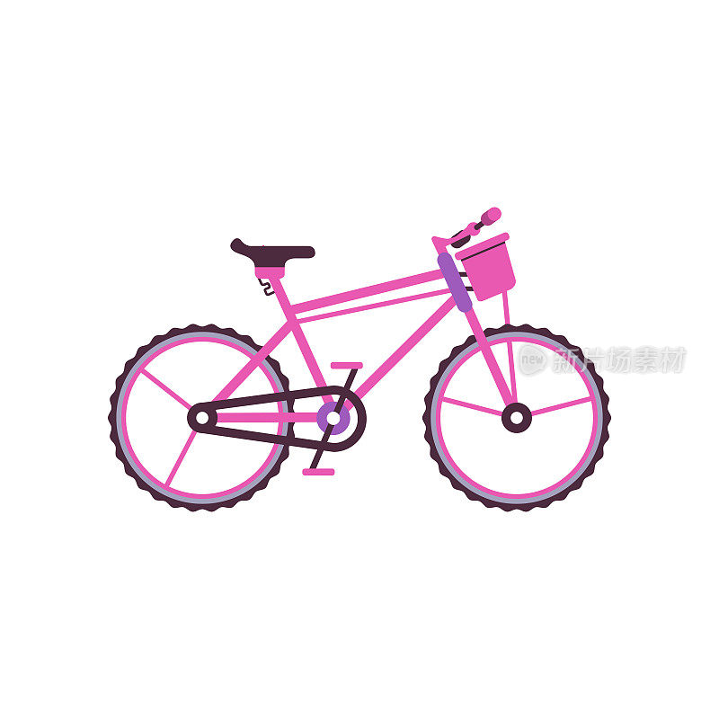 粉色城市自行车，现代自行车矢量插图