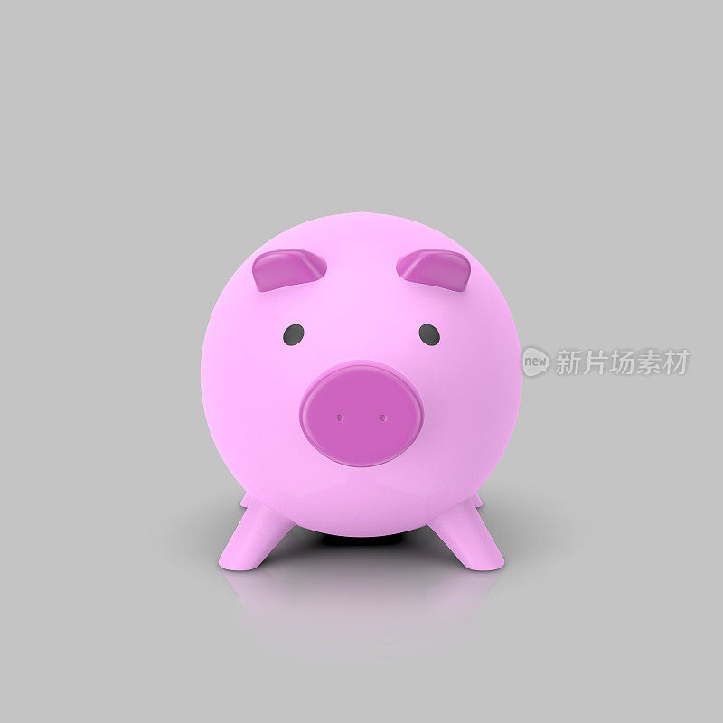 孤立的粉红色Piggybank在一个轻反射表面