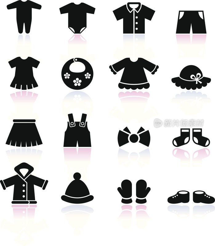 婴儿衣服黑白版权免费矢量图标集