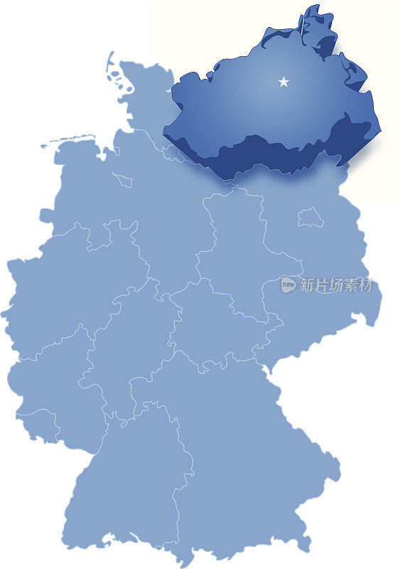 德国地图，梅克伦堡-沃波莫伦被拉出来