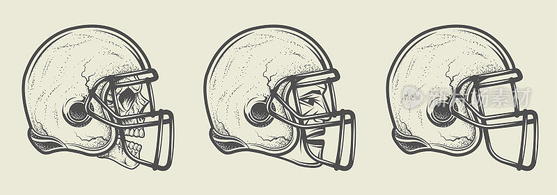 在美式橄榄球比赛中戴头盔。