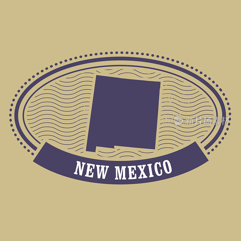 新墨西哥地图剪影-椭圆形邮票的州