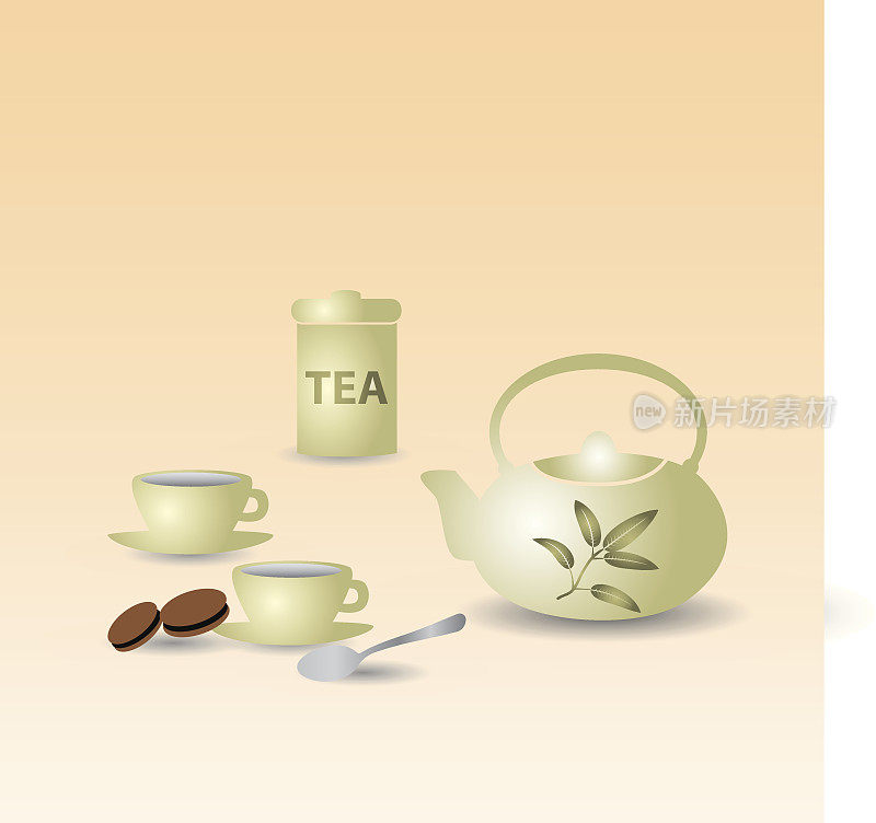 茶壶和茶杯在桌子上