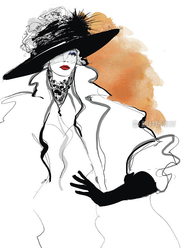 戴着黑色帽子的时尚女模特