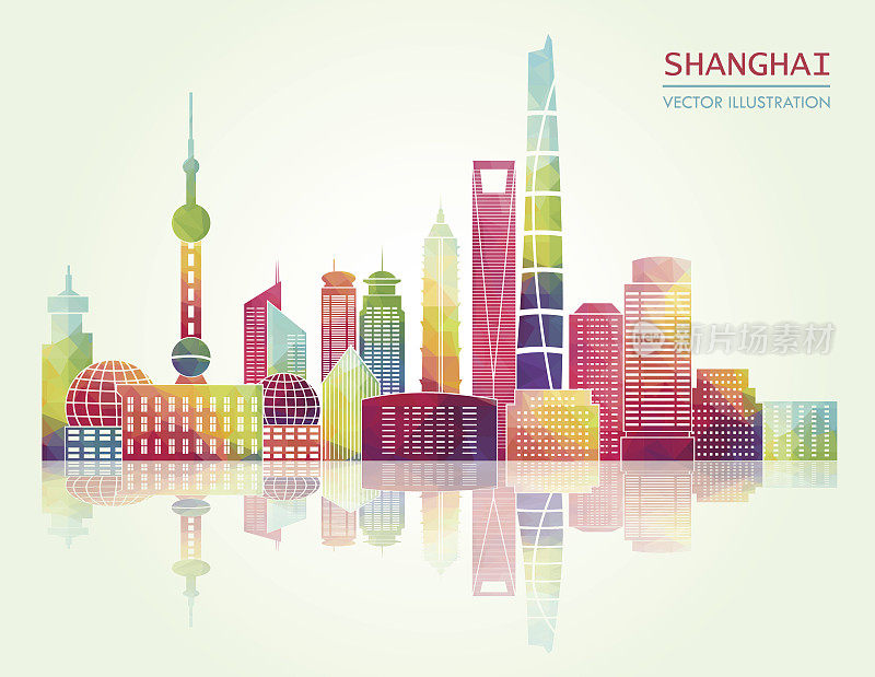 上海的天际线。矢量图