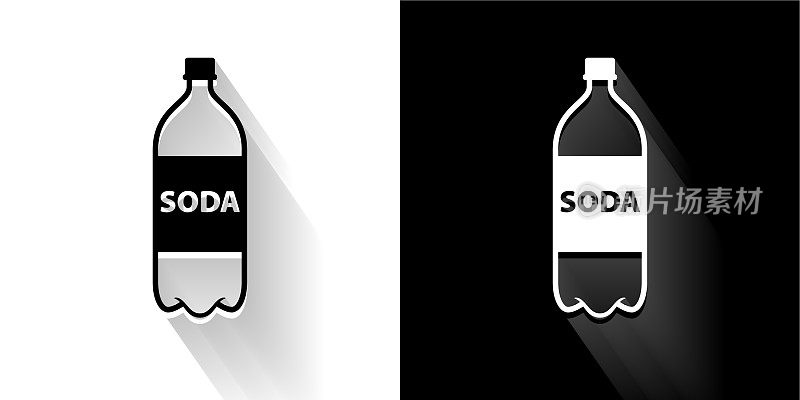 汽水瓶黑色和白色图标与长影子