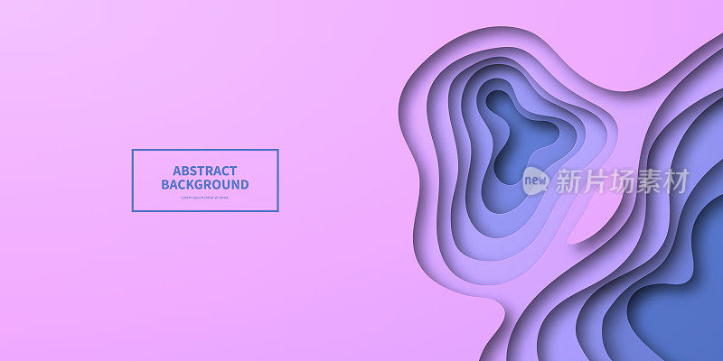 剪纸背景-紫色抽象波浪形状-时尚的3D设计