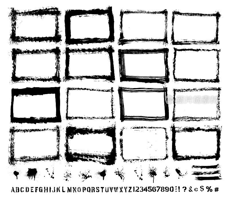 矢量手绘纹理边界和油漆喷溅集:艺术家自己的收藏