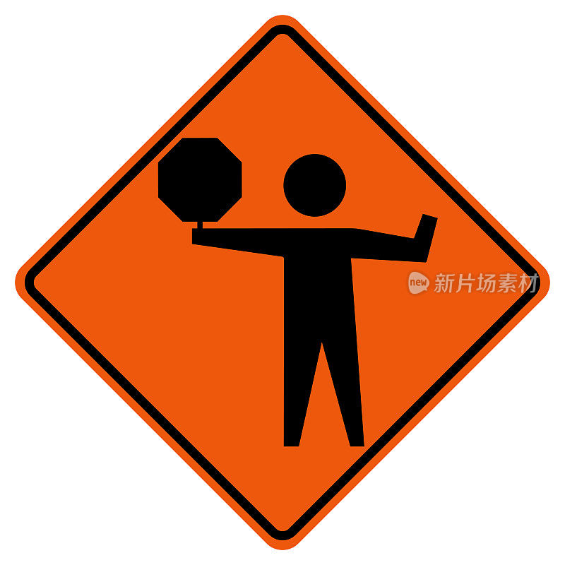 前方道路上的旗子警告交通标志标志孤立在白色背景上，矢量插图