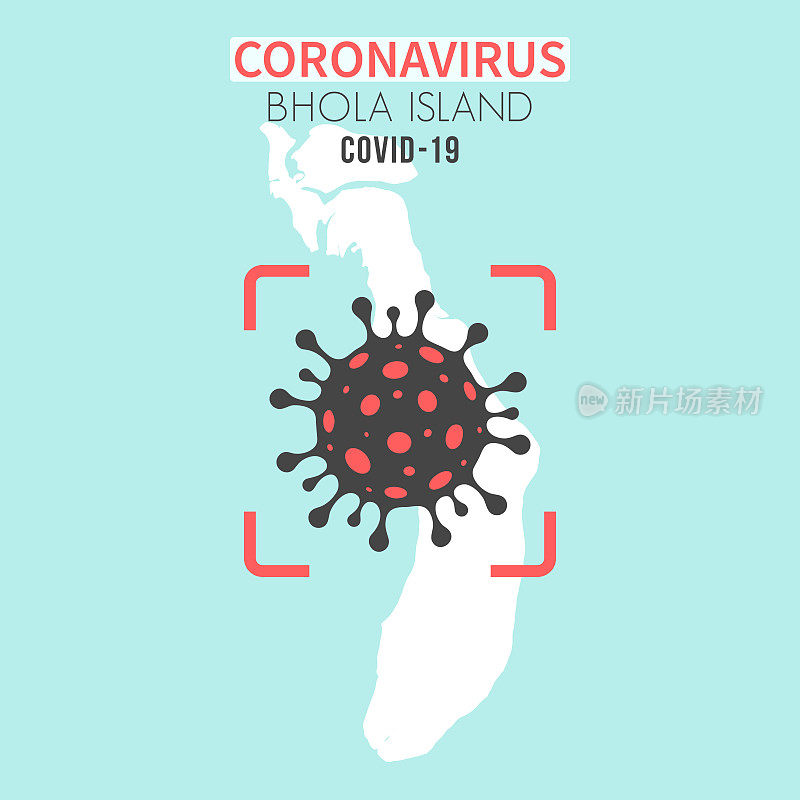 波拉岛地图，红色取景器中有冠状病毒细胞(COVID-19)