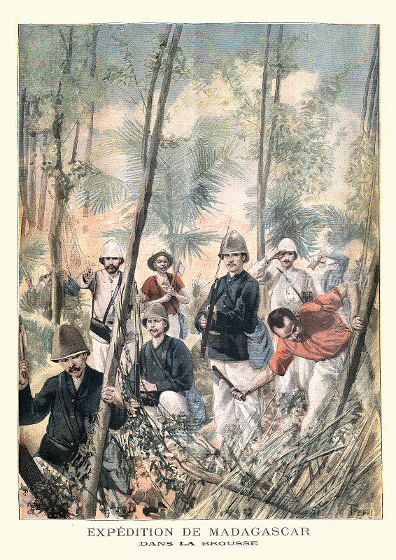 1895年，法国士兵和探险家在马达加斯加的丛林中