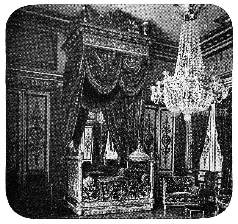 拿破仑・波拿巴的卧室Ch?teau德枫丹白露枫丹白露，法国- 19世纪