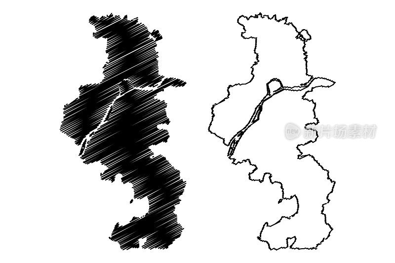 南京(中华人民共和国，江苏省)地图矢量插图，手绘南京市地图或南京地图