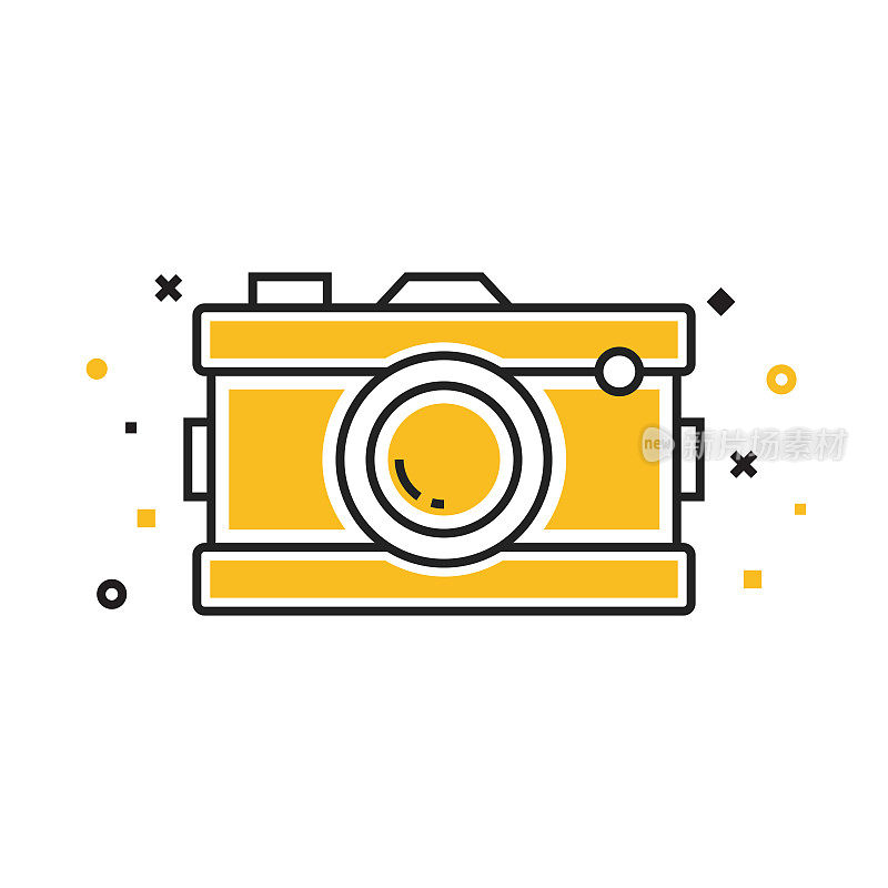 相机平面线图标，轮廓矢量符号插图。