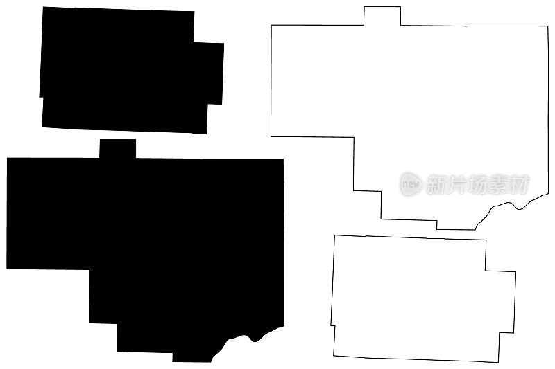 俄亥俄州科肖克顿和哥伦比亚县(美国县，美国，美国，美国)地图矢量插图，草稿示意图