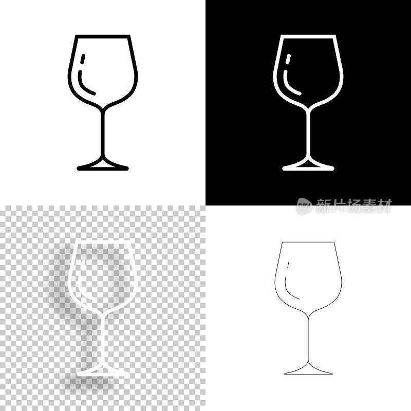 酒杯。图标设计。空白，白色和黑色背景-线图标