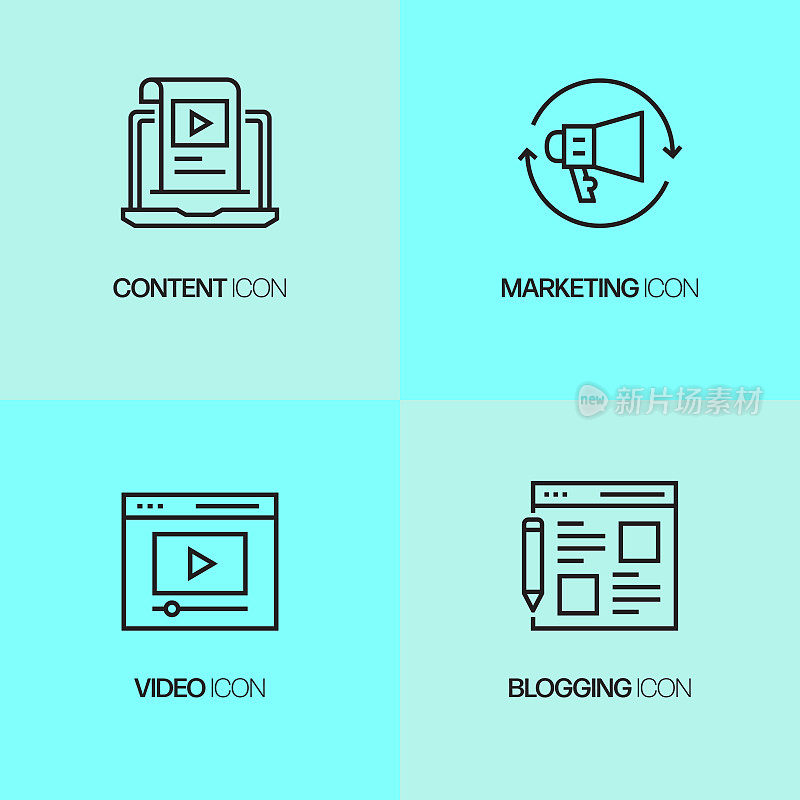 入站营销相关线路图标。向量符号说明。