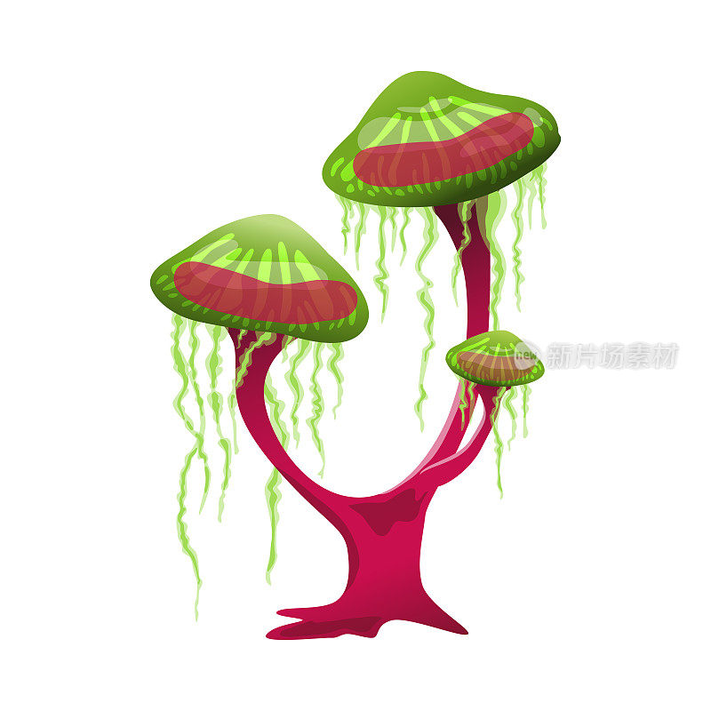 神奇的梦幻蘑菇，梦幻的迷幻毒菌矢量插图。