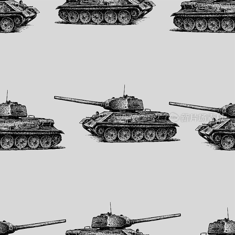 无缝模式从旧的战斗坦克草图第二次世界大战