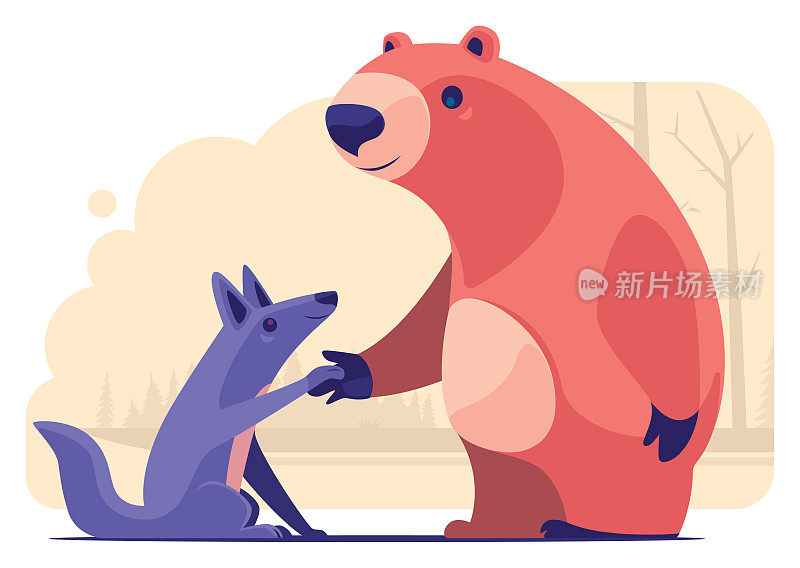 熊和狼握手