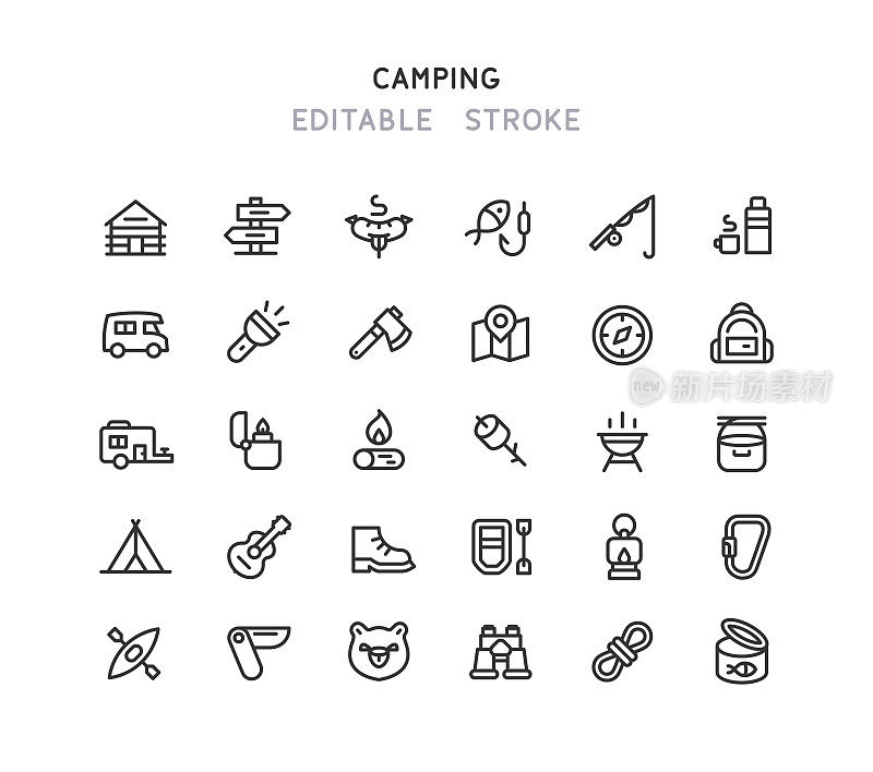 露营线图标可编辑Stroke