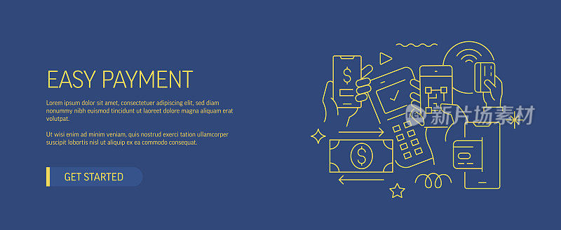 易支付相关网页横幅线风格。现代设计矢量插图的网页旗帜，网站标题等股票插图