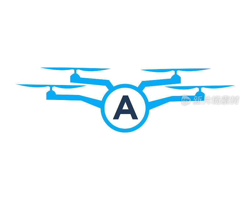 无人机标志设计在字母A概念。摄影无人机矢量模板
