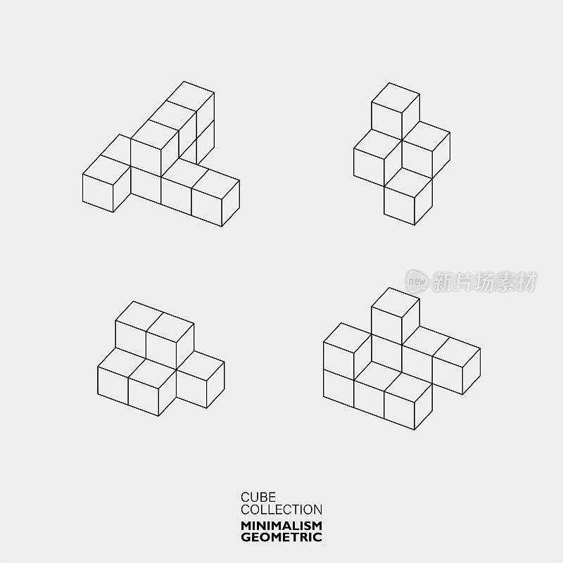 抽象极简几何立体立方体图案集合