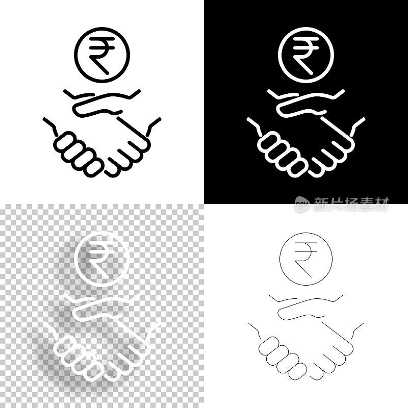 印度卢比的协议。图标设计。空白，白色和黑色背景-线图标
