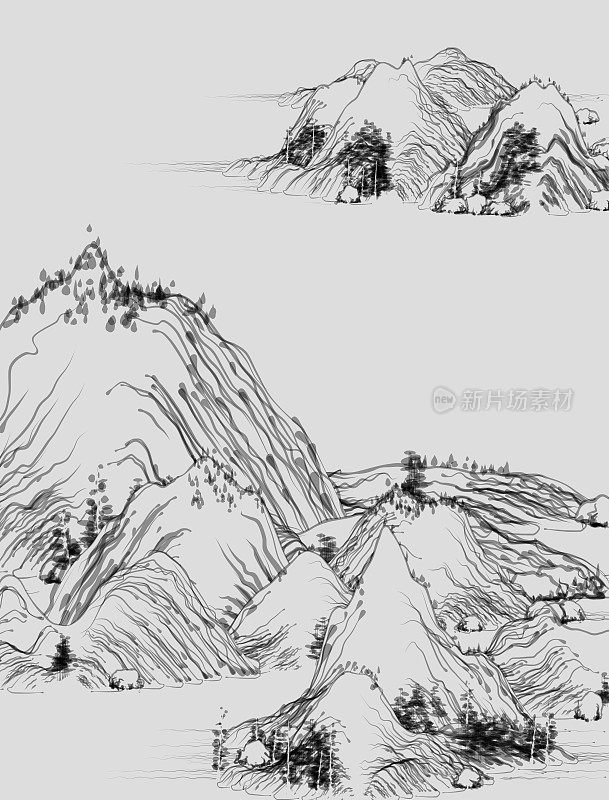 中国山水画黑白插图