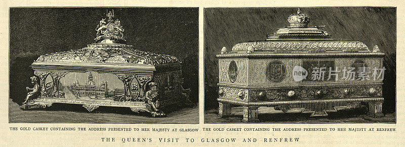 19世纪1888年，维多利亚女王访问格拉斯哥和伦弗鲁时被赠送的黄金匣子