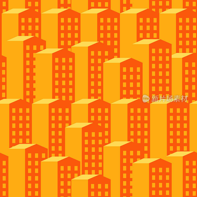 橙黄色的公寓房子。墙纸。向量无缝模式。房地产背景。现代建筑。明亮的家。房地产。小镇。的城市。建筑行业。房地产开发。墙纸。
