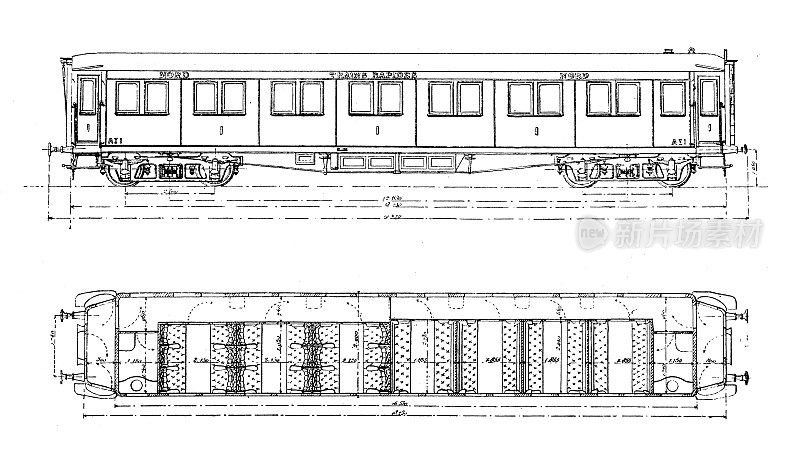古董插图:铁路车厢示意图
