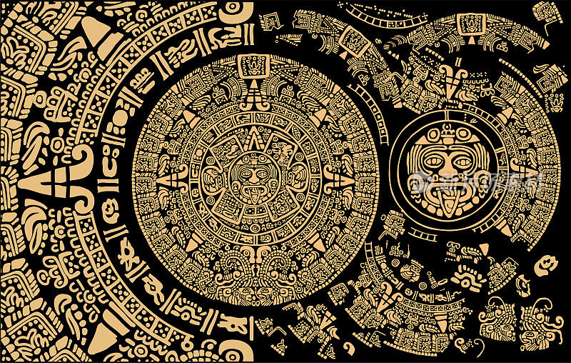 古老的玛雅历法。带有古玛雅装饰的抽象设计。