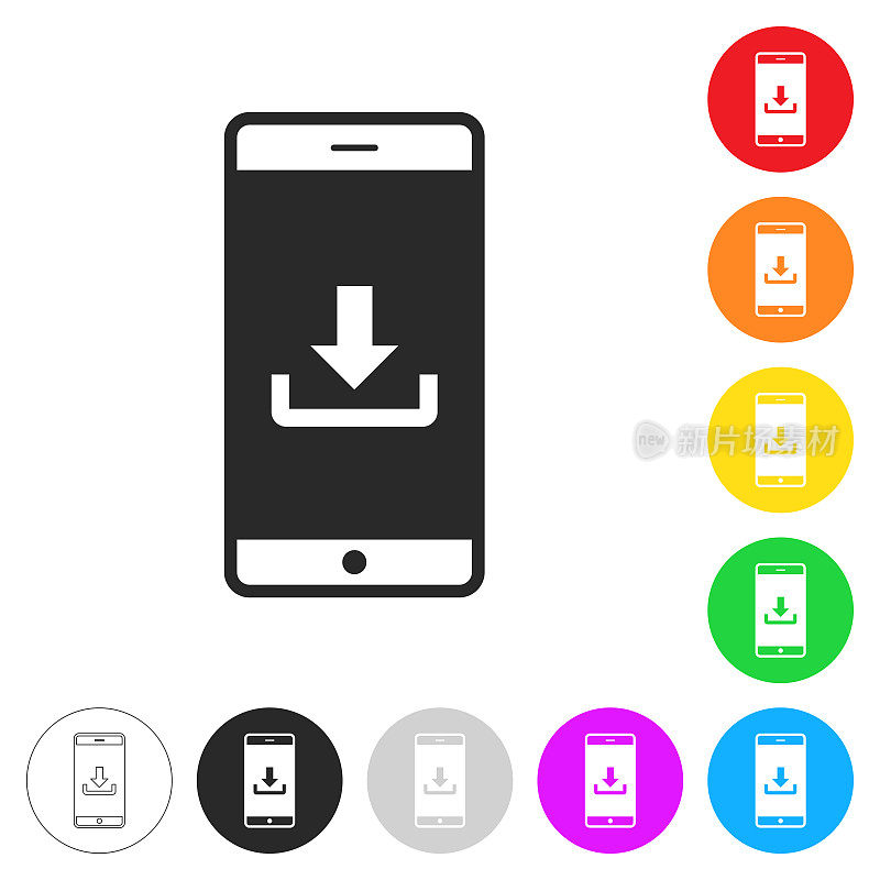 智能手机下载。彩色按钮上的图标