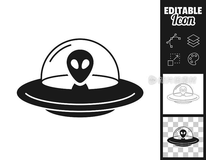 飞碟-飞碟与外星人。图标设计。轻松地编辑