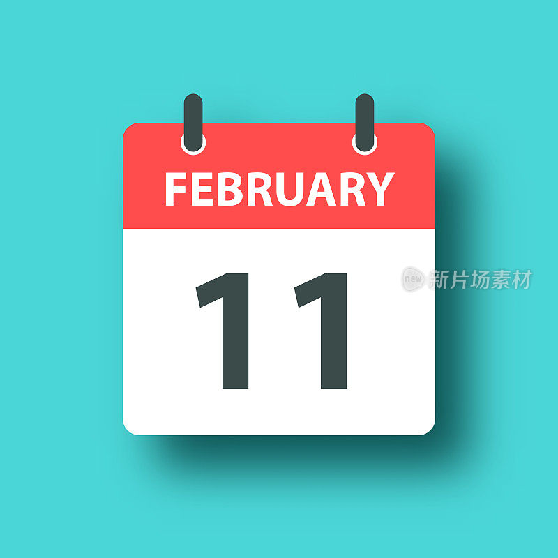 2月11日-每日日历图标蓝色绿色背景与阴影