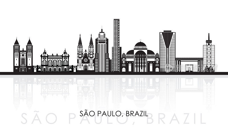 剪影天际线全景的城市圣保罗，巴西