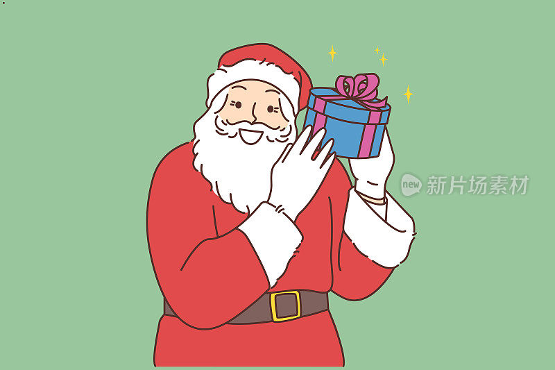 微笑的圣诞老人手里拿着礼物