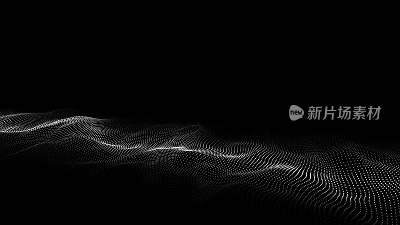 未来数字浪潮。黑暗的网络空间。带点的矢量波。背景上的白色移动粒子。