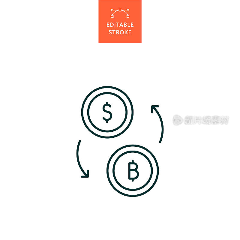 用可编辑的笔画交换比特币线图标。Icon适用于网页设计、移动应用、UI、UX和GUI设计。