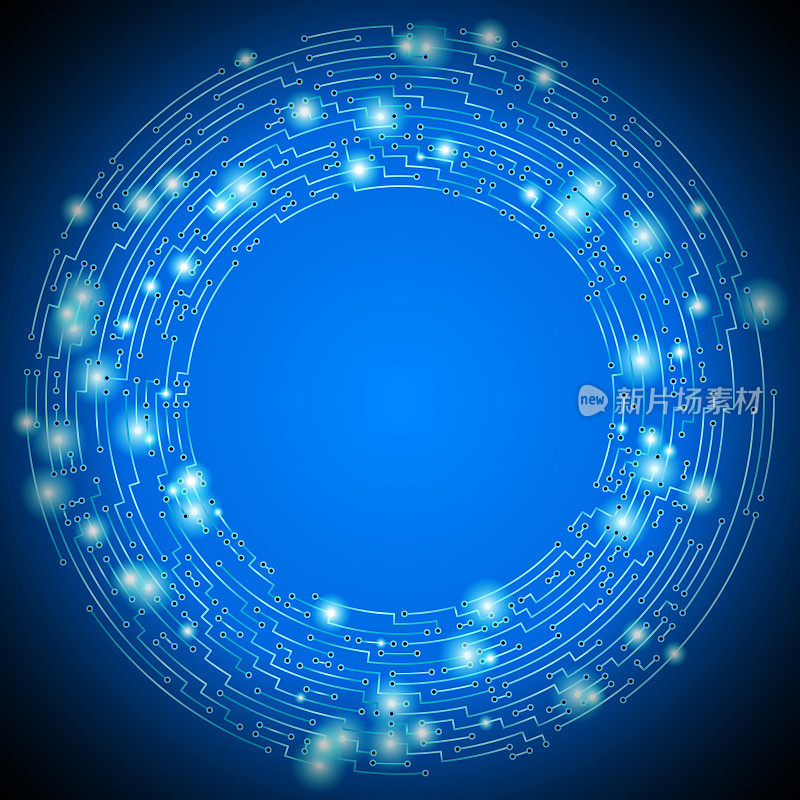 电线在蓝色电路板电子与复制空间在中间