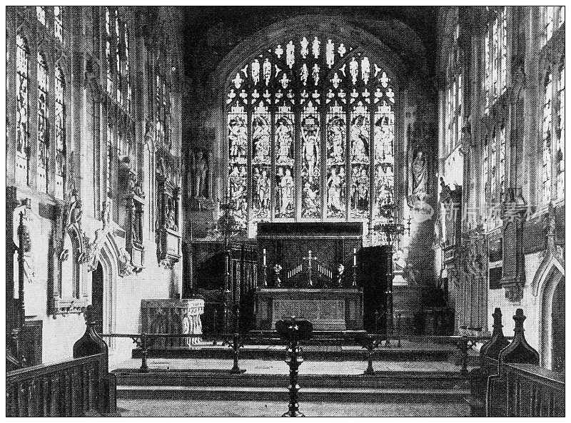 来自英国杂志的古董图片:修复教堂，埃文河畔斯特拉特福德，大礼拜堂和莎士比亚的坟墓