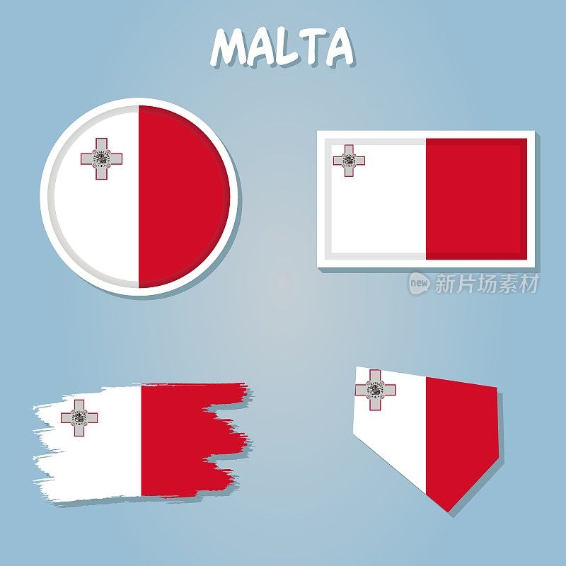 马耳他地图旗。马耳他共和国地图，孤立的马耳他国旗。