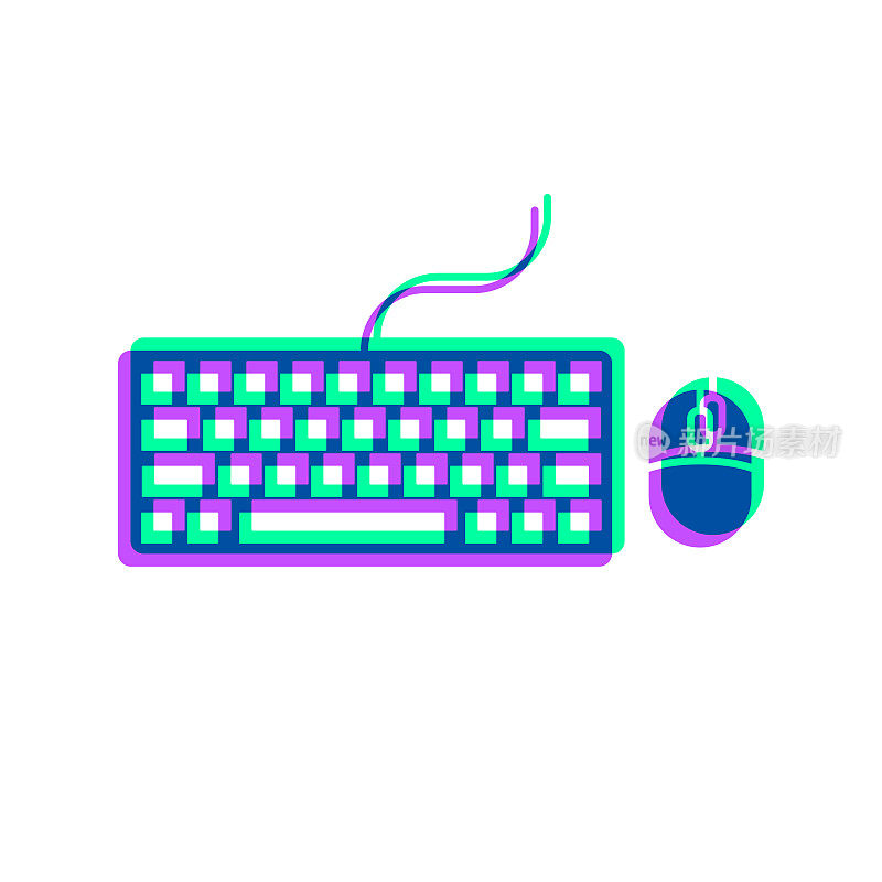 键盘和鼠标。图标与两种颜色叠加在白色背景上