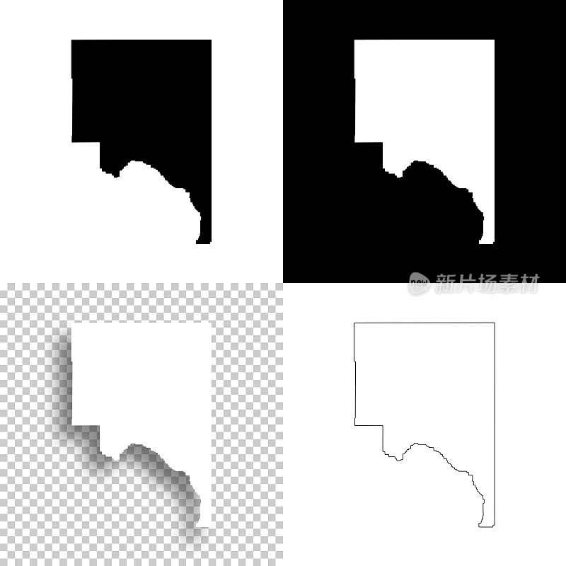 拉森县，加州。设计地图。空白，白色和黑色背景
