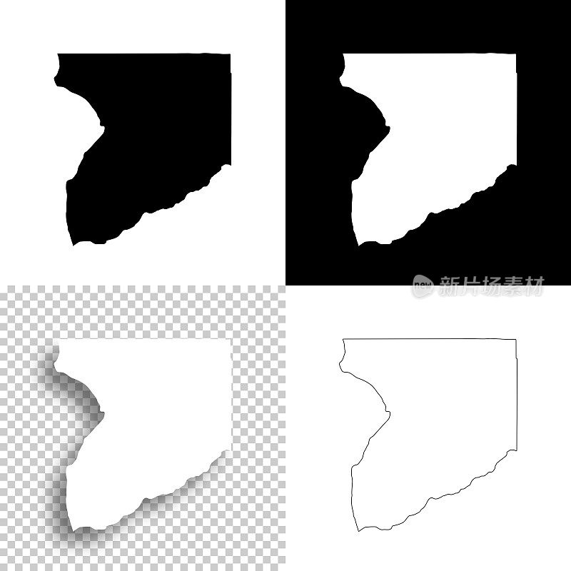 克劳福德县，威斯康星州。设计地图。空白，白色和黑色背景
