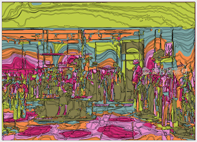 勾勒风格霓虹色彩的立体卡通室内场景,服装卖场的室内空间